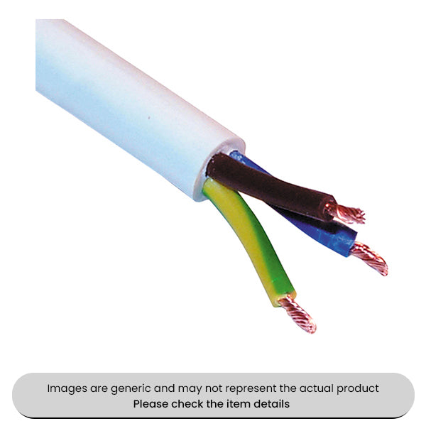3 Core Mains White PVC 6AMP, 0.75MM², 30M Length Cable Pack Qty 1