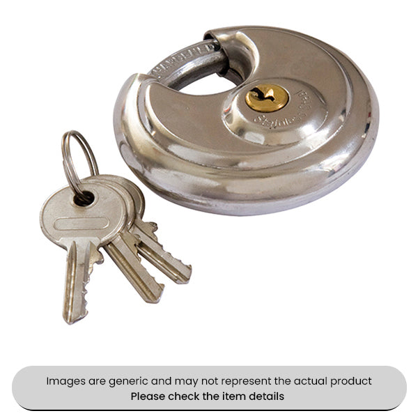 Stainless Steel Disk Padlock Hardened Shackle 70MM With 2 Keys Pack Qty 1