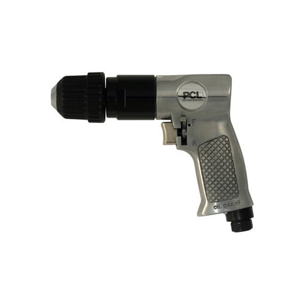 PCL Air Tool - Reversible Drill, 10mm Keyless Chuck, Free Speed 1,800 RPM, Air Consumption 130 l/min Qty 1