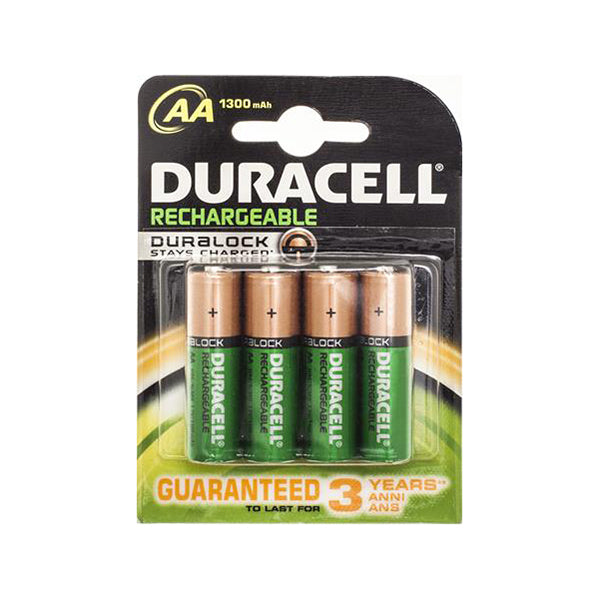 Duracell Rechargeable Battery AA 1300mAh 1.2V NiMH Duralock Stay Charged Pack 4