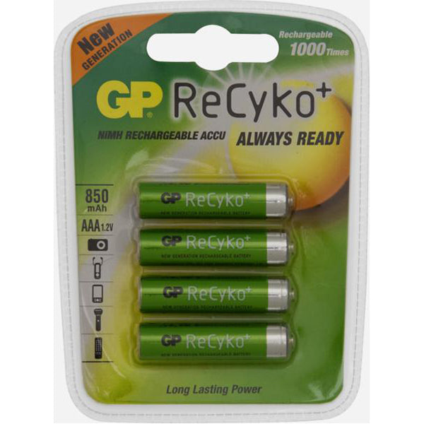 GP ReCyko Pro Rechargeable Battery - Size AAA, 800mAh, 1.2V NiMH, Pre?Charged, Long Retention Pack of 4