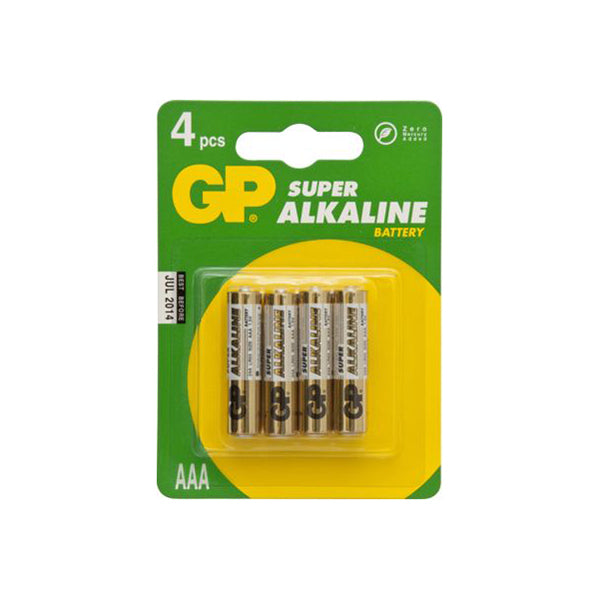 GP Alkaline Battery - Size AAA (24A), 1.5V (MN2400, LR03) Box of 10 x 4