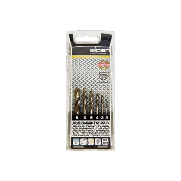 Alpen Cobalt Stub Drill Bit Set 6pc Metric Sizes 2-8mm Plastic Case Qty 1 Set
