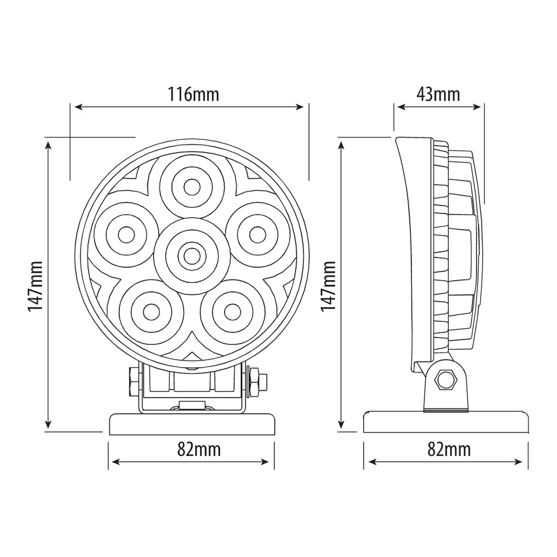LED Worklamp - 4" Round Magnetic Base, 1350Lm, 12?28V, 18W, Aluminium Housing, Acrylic Lens, 9.5m Cable Qty 1