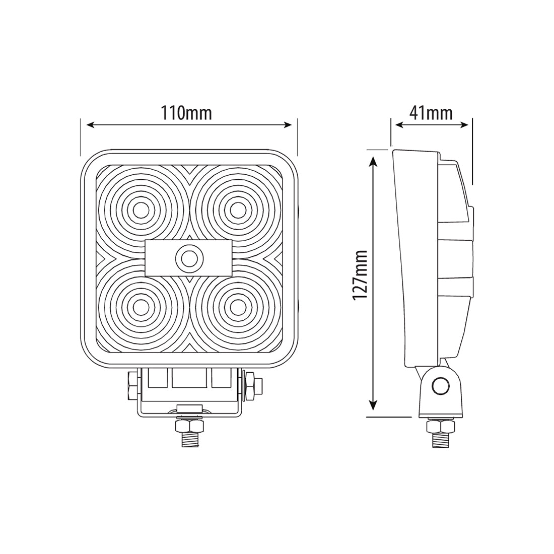LED Worklamp - 4" Square, 12?28V, 1050Lm, Aluminium Housing, Acrylic Lens, IP67, EMC Approved Qty 1