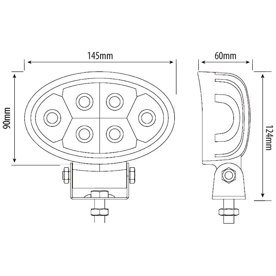 LED Worklamp - 6" Oval, 1350Lm, 12?28V, 18W, Aluminium Housing, Polycarbonate Lens, Stainless Bracket, IP67 Qty 1