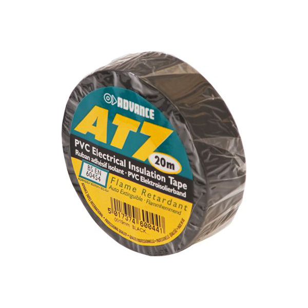 Advance AT7 Insulation Tape 19mm x 20m Black Flame Retardant BS EN 60454 Pack of 10 Rolls