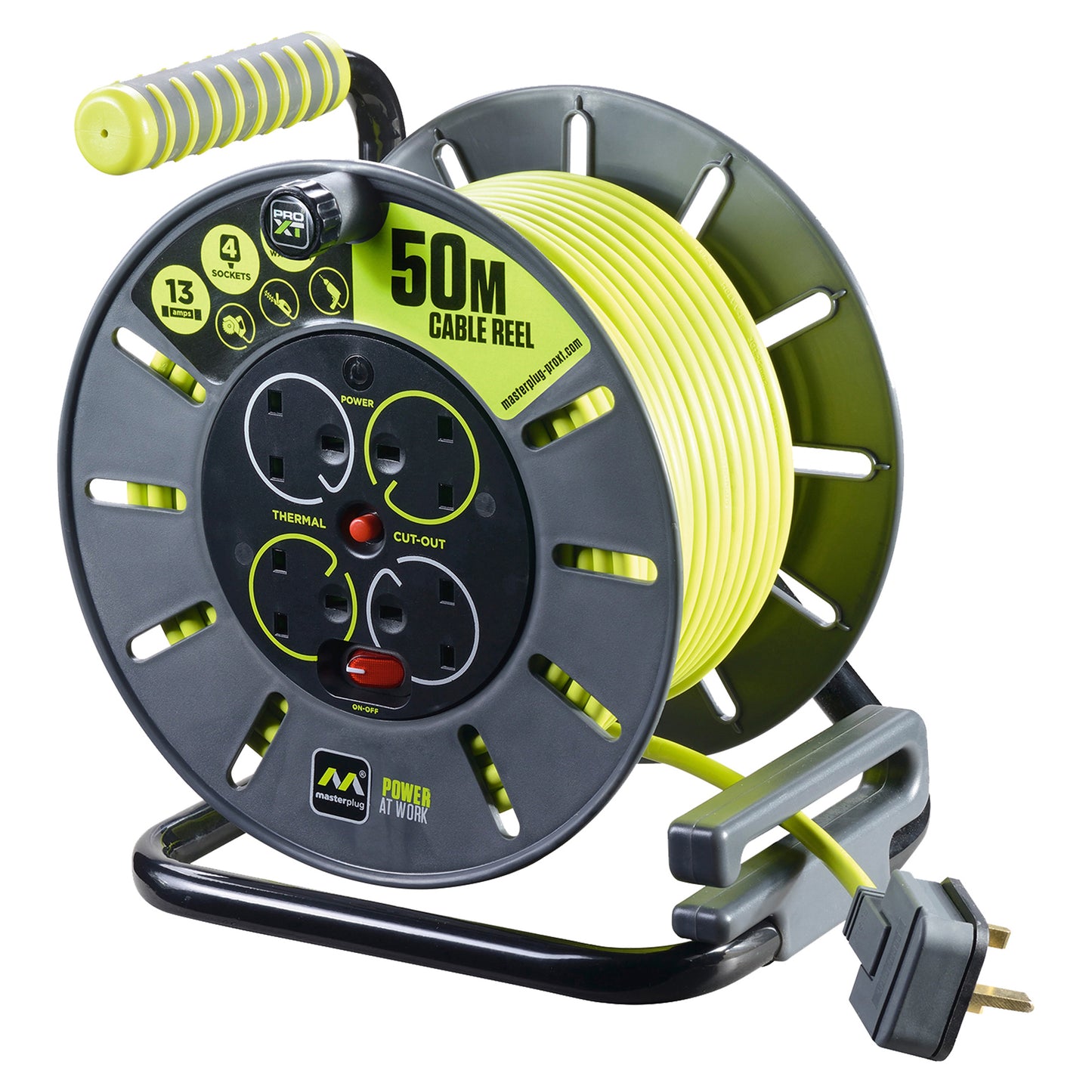 240V Cable Reel 25m 13A BS EN6124 Heavy Duty Thermal Cut-Out 4 Sockets Qty 1