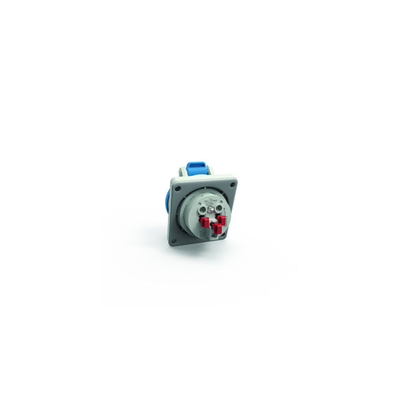 240V Angled Panel Socket 16A Blue Flange 74x62mm IP54 Rated Quick Connect 200–250V Pack of 1