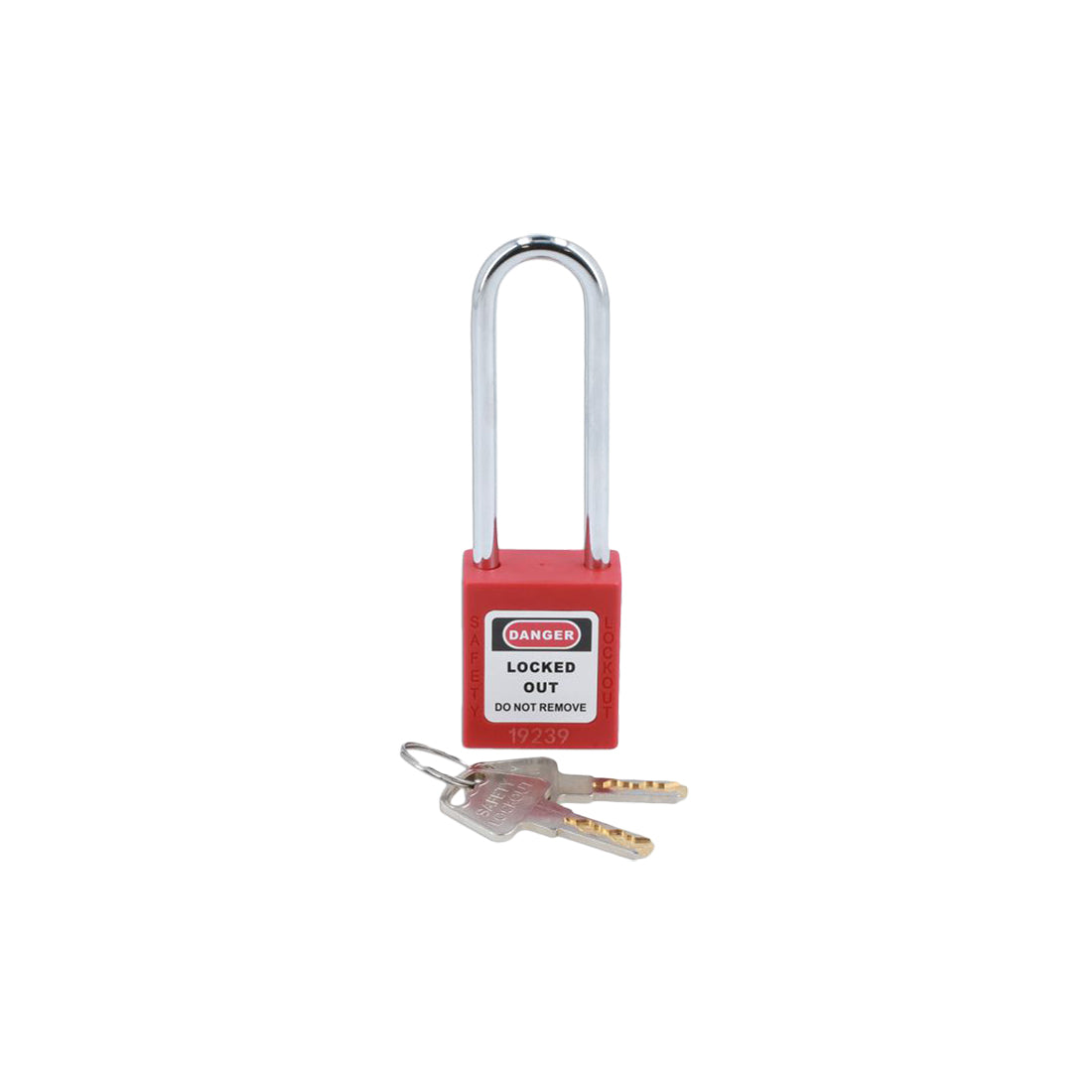 EV Lockout Long Shackle Padlock - 38mm Body, 76mm Shackle, Nylon Insulated, Supplied with 2 Keys Qty 1