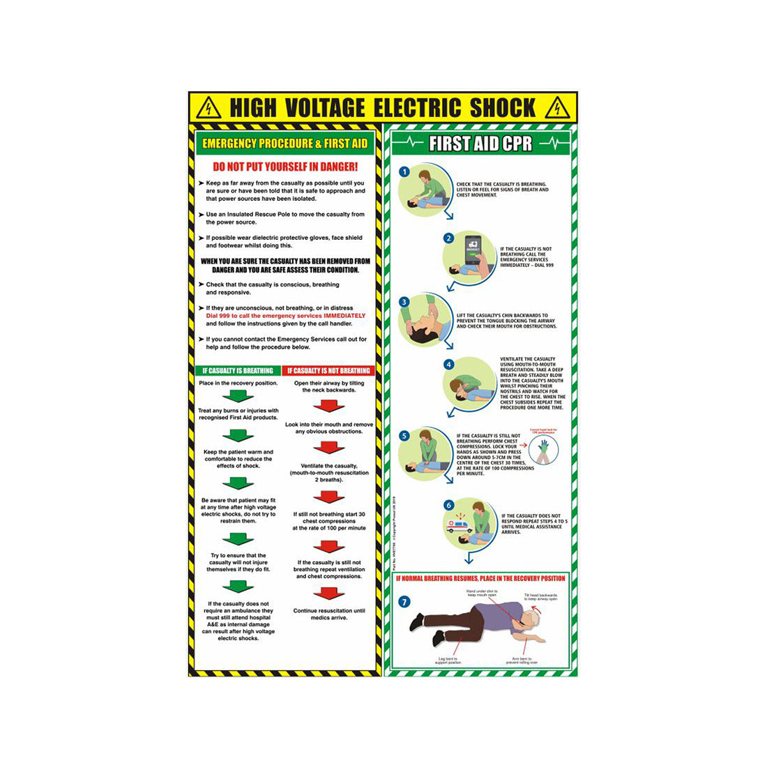 EV Electric Shock & CPR Poster - 750 x 500mm, Durable Polymer Panel, First Aid & CPR Guidance for EV Shocks Qty 1