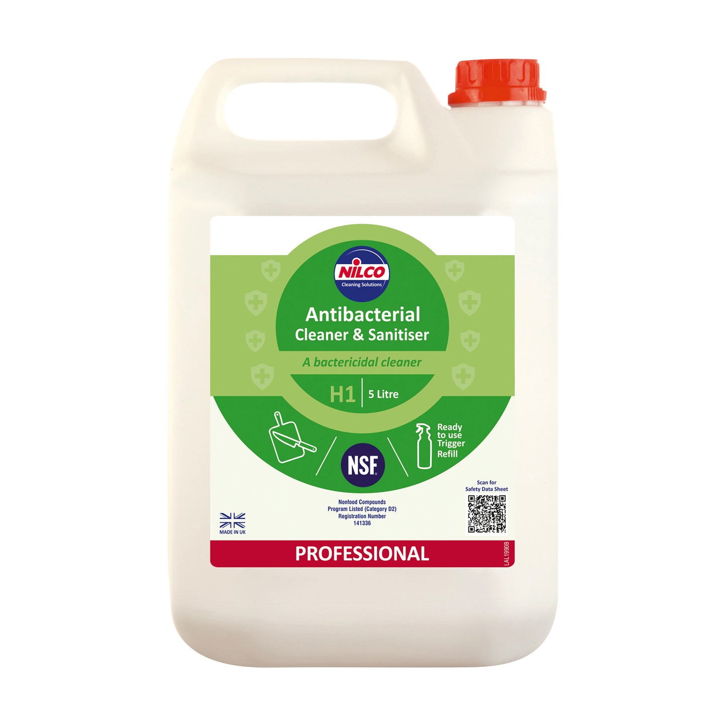 Nilco Surface Sanitiser Liquid 5L Container NSF Registered BS EN 1276 Compliant Qty 1