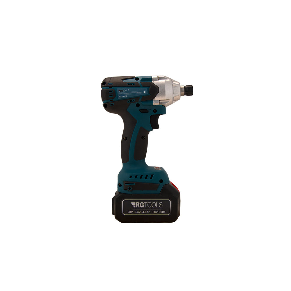 RG TOOLS Cordless Impact Driver - 1/4" HEX Quick Chuck, 20V Li-Ion, 2x 4000mAh Batteries, Brushless Motor, LED Light Qty 1