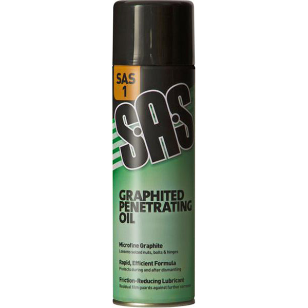 SAS Graphited Penetrating Oil - 500ml Aerosol, Grey Low Viscosity Spray Pack of 6