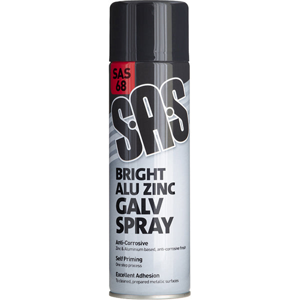 SAS Bright Alu Zinc Galv Spray - 500ml Aerosol, 60% Metal Content, Corrosion Resistant, Weld?Through Qty 6