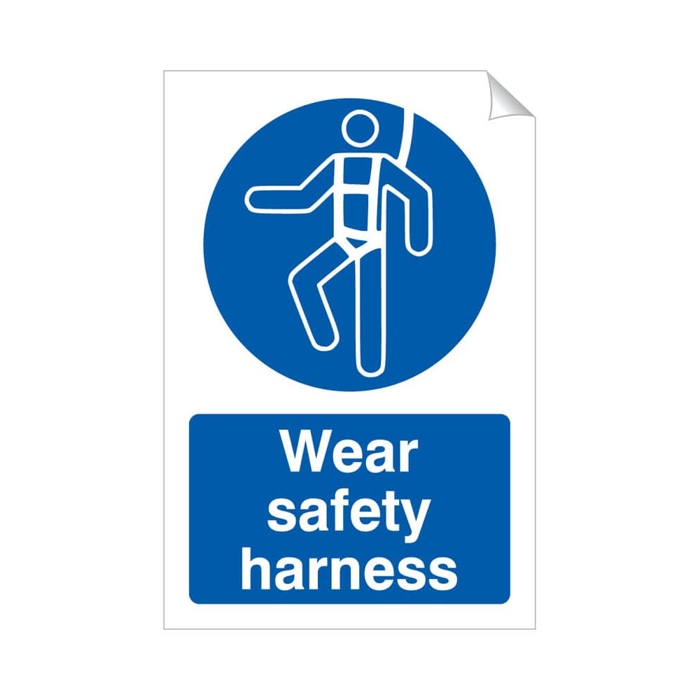 Wear Safety Harness Safety Sticker 240x360mm Self-Adhesive Vinyl Qty 1