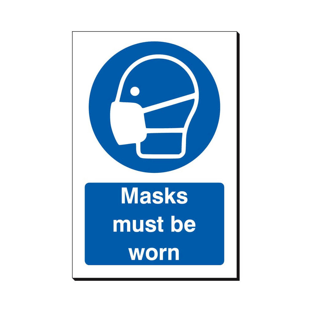Masks Must Be Worn Safety Sign 240x360mm Waterproof 3 mm Foamex Board Qty 1