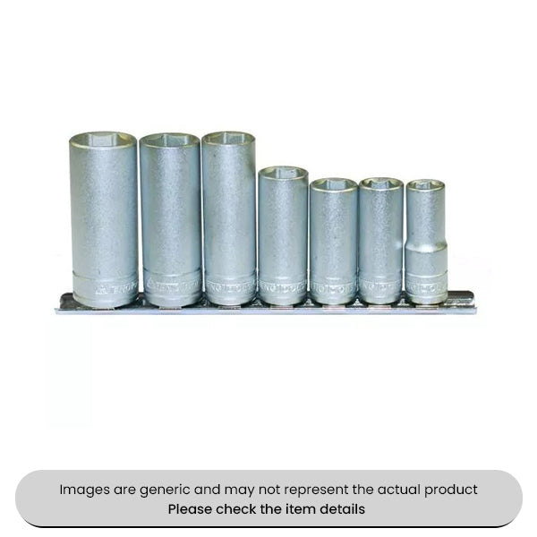 Chrome Vanadium Steel Socket Clip Rail 3/8" Drive Deep Metric 7 Piece Pack Qty 1