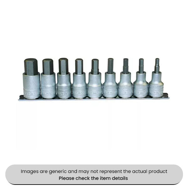 Socket Clip Rail 1/2" Drive Hex Bit, 9 Piece For Internal Hex Holes Pack Qty 1