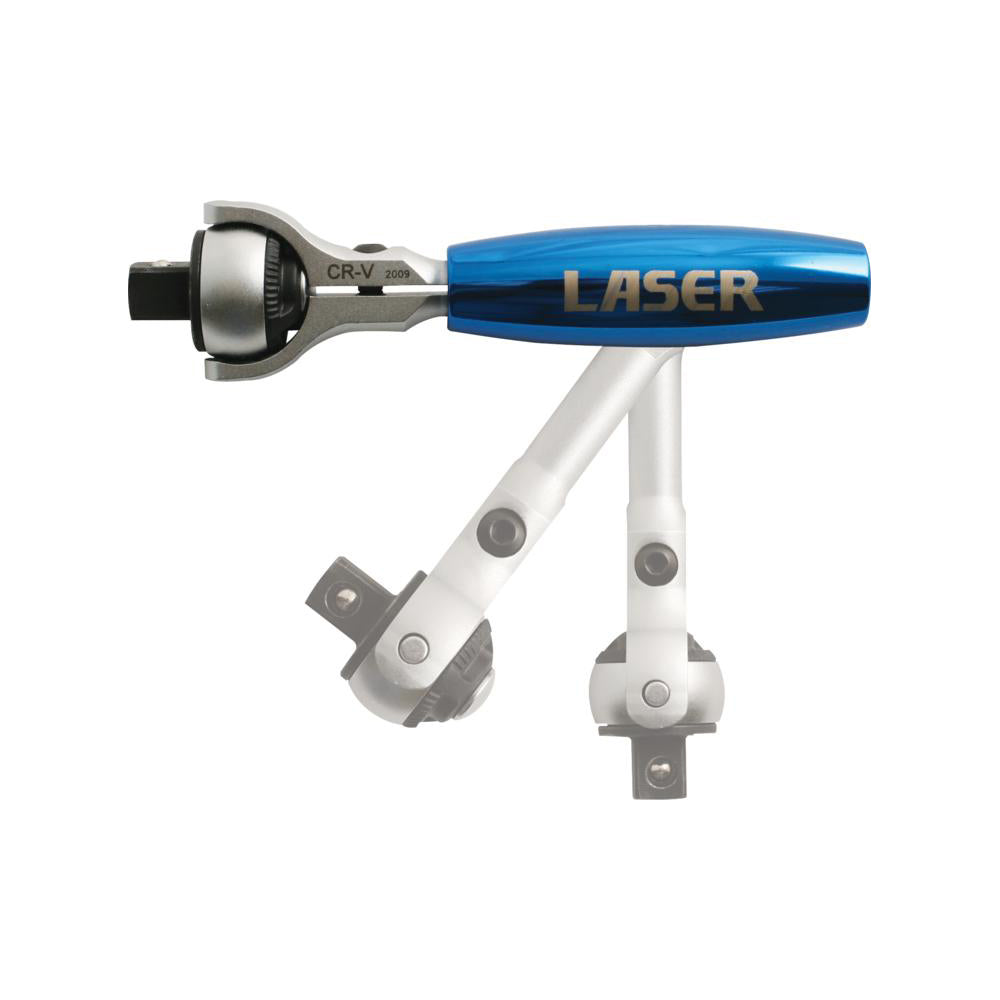 LASER LASER Ratchet - 3/8" Drive, Swivel Head, Chrome Plated, Dual Function (Swivel or T?Handle) Qty 1