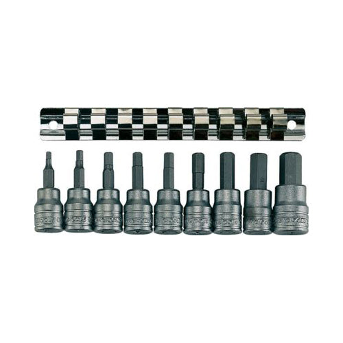 Teng Tools 3/8" Drive Hex Bit Socket Set 9?Piece (3–12mm) Supplied on Rail Qty 1 Set
