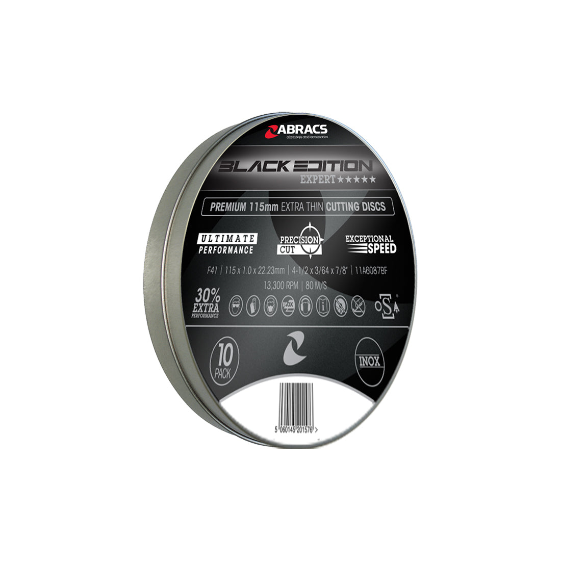 Abracs Black Edition Flat Cutting Disc 125x1.0x22mm Tin Pack OSA Pack of 10