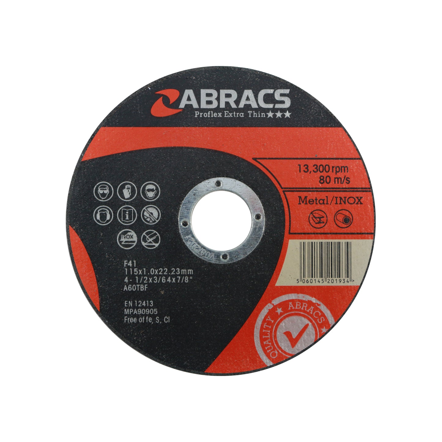 Abracs Extra Thin Cutting Disc 115x1.0x22mm Tub Pack Stainless Steel Max RPM 13300 Tub of 100