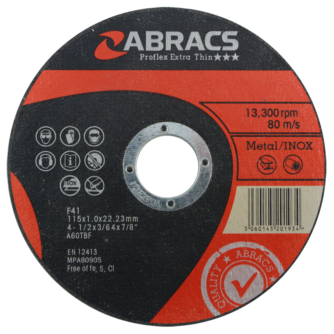 Abracs Extra Thin Cutting Disc 125x1.0x22mm Stainless Steel Max RPM 12250 Pack of 10