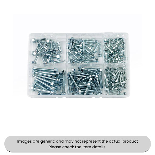 Zinc Plated Self Drilling Screws Hexagon Head 10-14 Assorted Box 130pcs