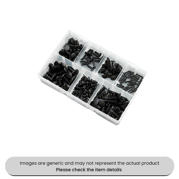 Acetal & Nylon 66 Fir Tree Fixings Clips 3-10mm Black Assorted Box 140pcs