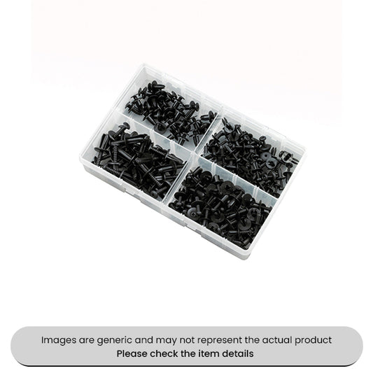 Black Nylon 66 Screw Type Push Rivet Open End 5-8mm Assorted Box 150pcs