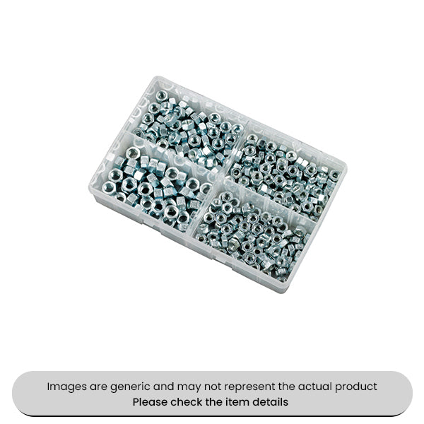 Zinc Plated Steel Nuts Metric M6-M12 Assorted Box 370pcs