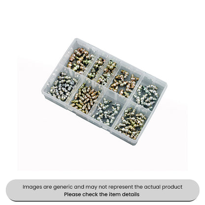Zinc Plated Grease Nipples Angled & Straight M6-M10 Metric Assorted Box 135pcs