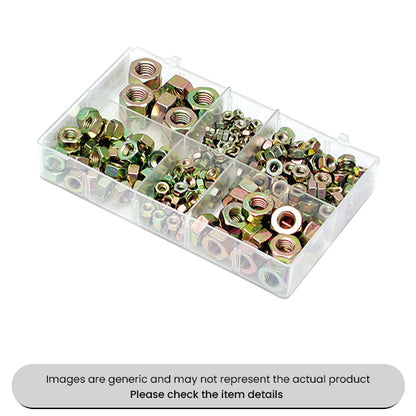 Zinc Plated Mini Steel Nuts Metric M4-M12 Assorted Box 300pcs