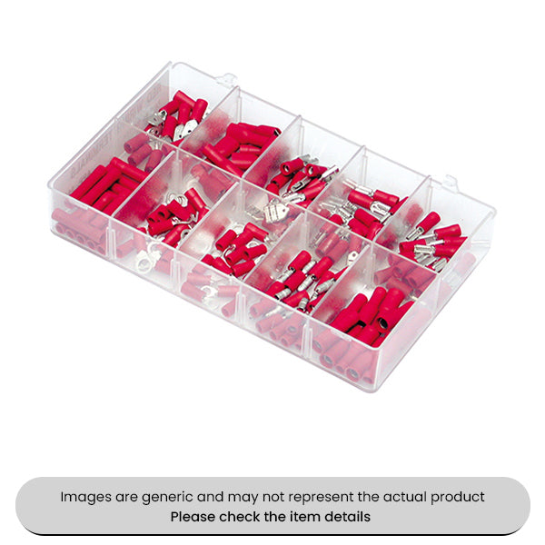 Mini Insulated Terminals Red Female Spades and Male Blades Assorted Box 140pcs