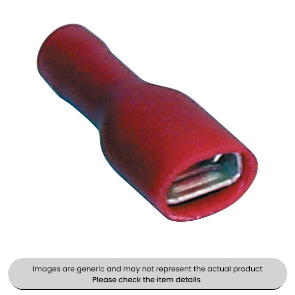 Female Red Spade Terminals & Connectors 6.3mm Fully Insulated Pack Qty 100