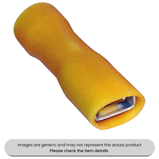 Female Yellow Spade Terminals & Connectors 6.3mm Fully Insulated Pack Qty 50