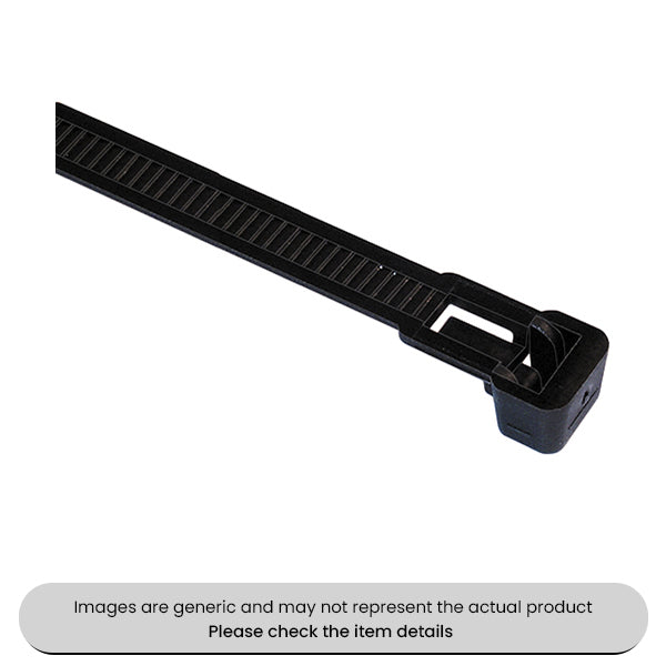 Black Cable Ties Releasable 7.5X145MM Length Pack Qty 100
