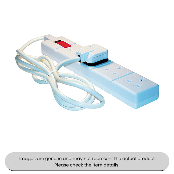 White Extension Lead Rubber 3Pin Plug 4Gang 2M 13AMP 240V Pack Qty 1