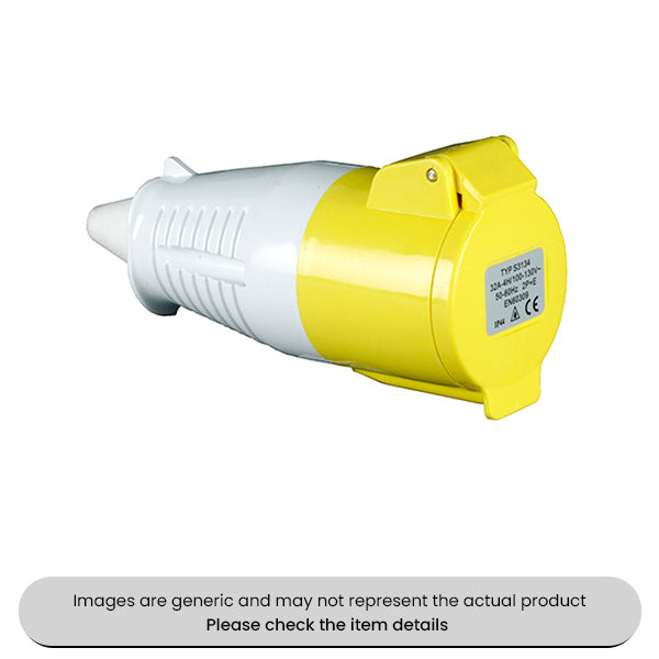 Yellow In-Line Sockets Low Voltage 110V, 32AMP Pack Qty 1