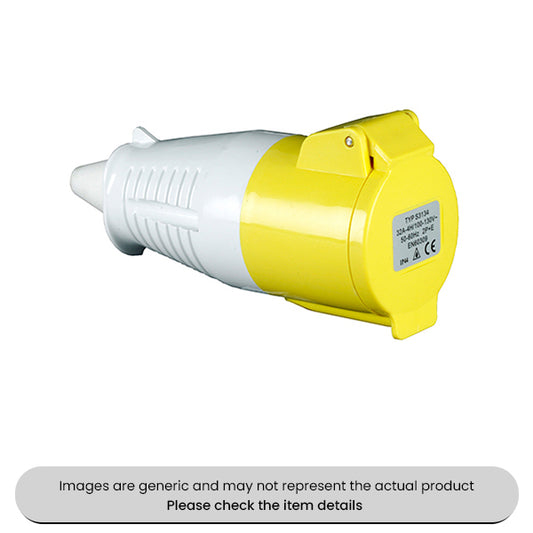 Yellow In-Line Sockets Low Voltage 110V, 32AMP Pack Qty 1
