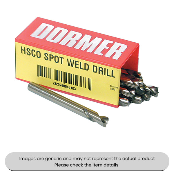 Dormer High Speed Cobalt Spot Weld Drills Stub Length 6x66MM Pack Qty 10
