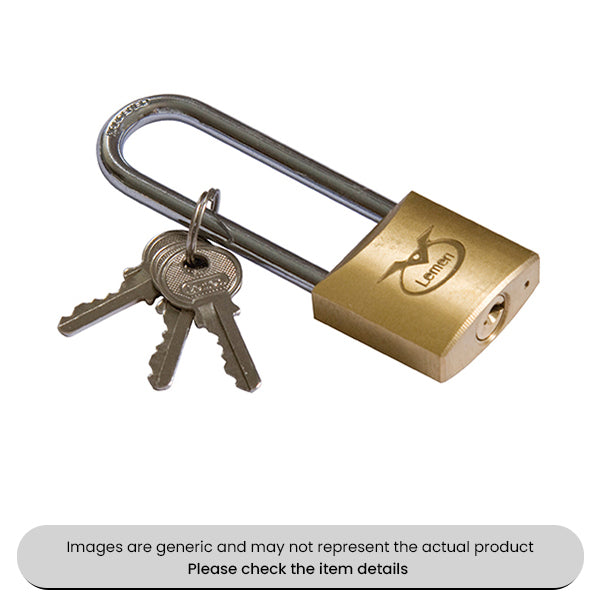 Long Hardened Shackle Padlock Brass 40MM With 3 Keys Pack Qty 1