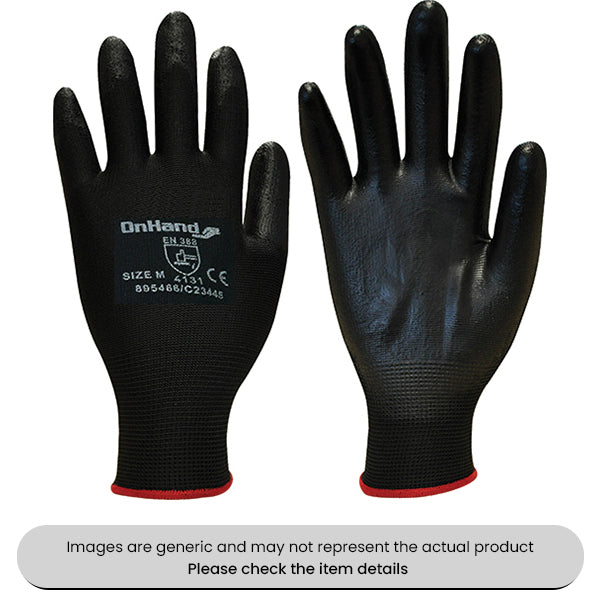 Black Large PU Coated Gloves With Polyurethane Coated Palm Pack Qty 10