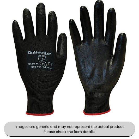 Black XLL PU Coated Gloves With Polyurethane Coated Palm Pack Qty 10
