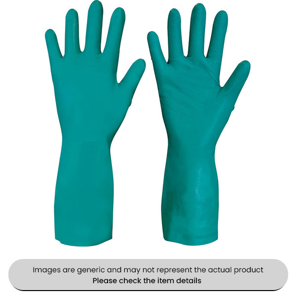 Large Green Nitrile Industrial Gloves Chemical Resistant 0.38MM Pack Qty 2