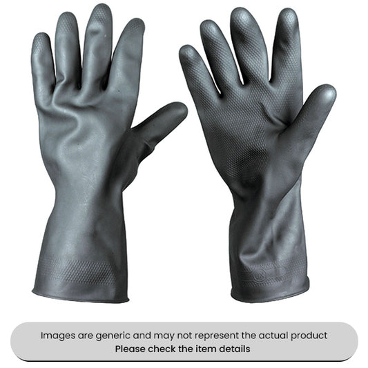 Heavyweight Black Rubber Gloves With Flock Lining & Patterned Grip Pack Qty 1