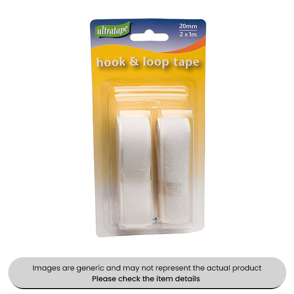 White Hook & Loop Tape 20MMX1M Pack Qty 2
