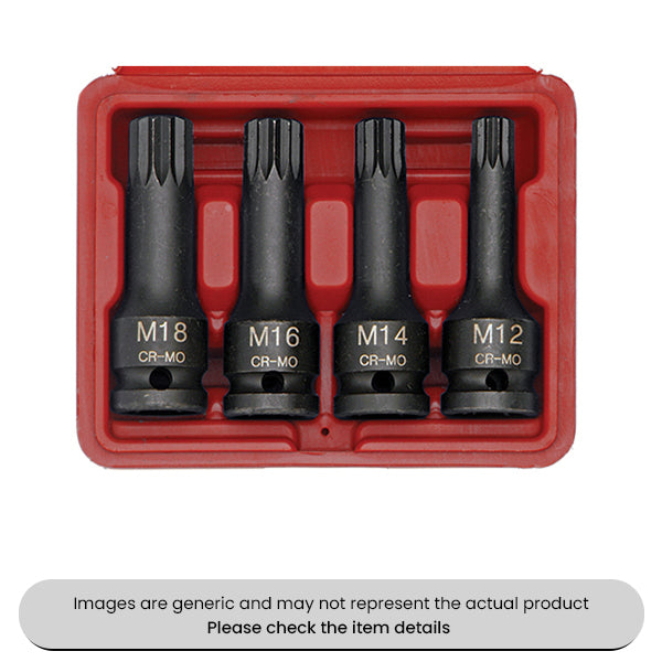 Chrome Molybdenum Impact Spline Bit Set 4 Piece Pack Qty 1