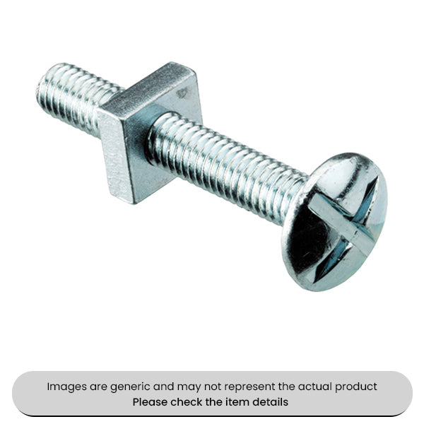 Zinc Plated Roofing Bolts & Nuts Metric DIN 603, M6X20MM Pack Qty 100
